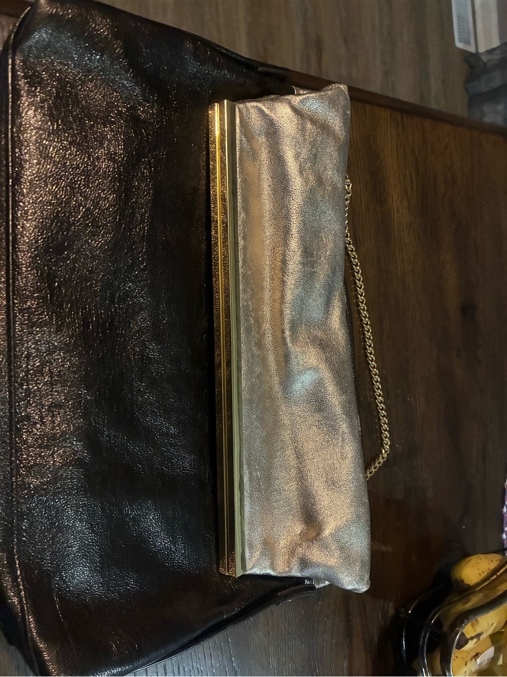 Vince Camuto Shimmering Gold Evening Clutch with Chain Strap